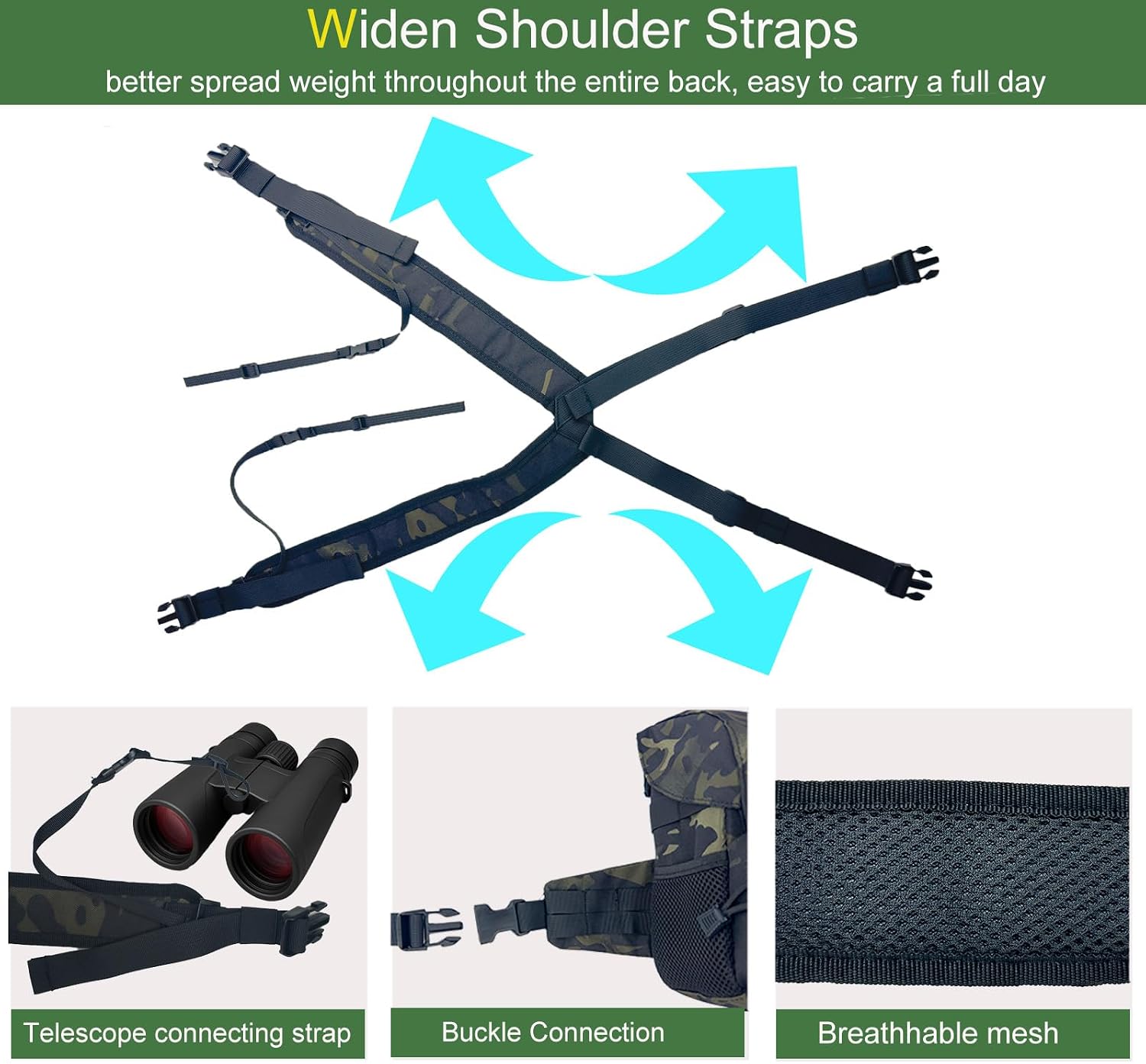 Binocular Harness Chest Pack - Lightweight Bino Harness With Rangefinder Pouch |Rain Cover Binocular Case with Silent Magnetic Closure and MOLLE System for Hunting, Birdwatching, and Hiking