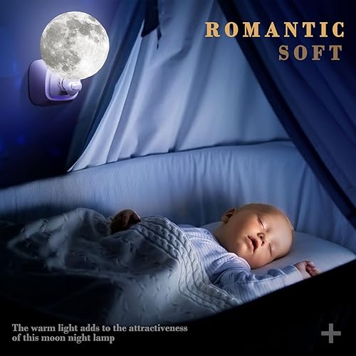 Miniatura 6 de Hortsun Luces nocturnas de luna, lámpara de noche de luna con enchufe, 4 pulgadas, litofanía, impresión 3D, luz LED para mujeres, regalos de