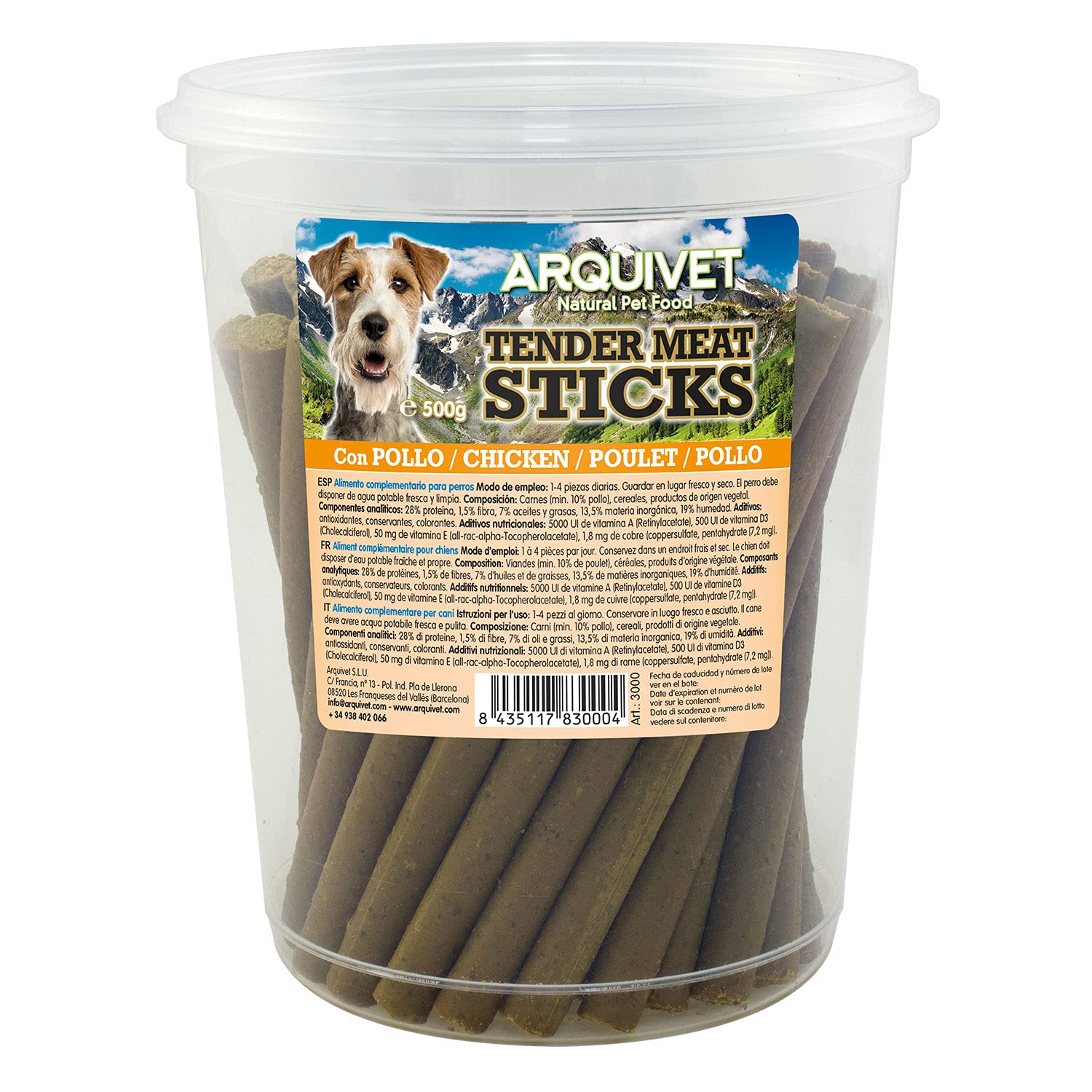 Arquivet Tender Meat Sticks Pollo, 500 g (Paquete de 1)
