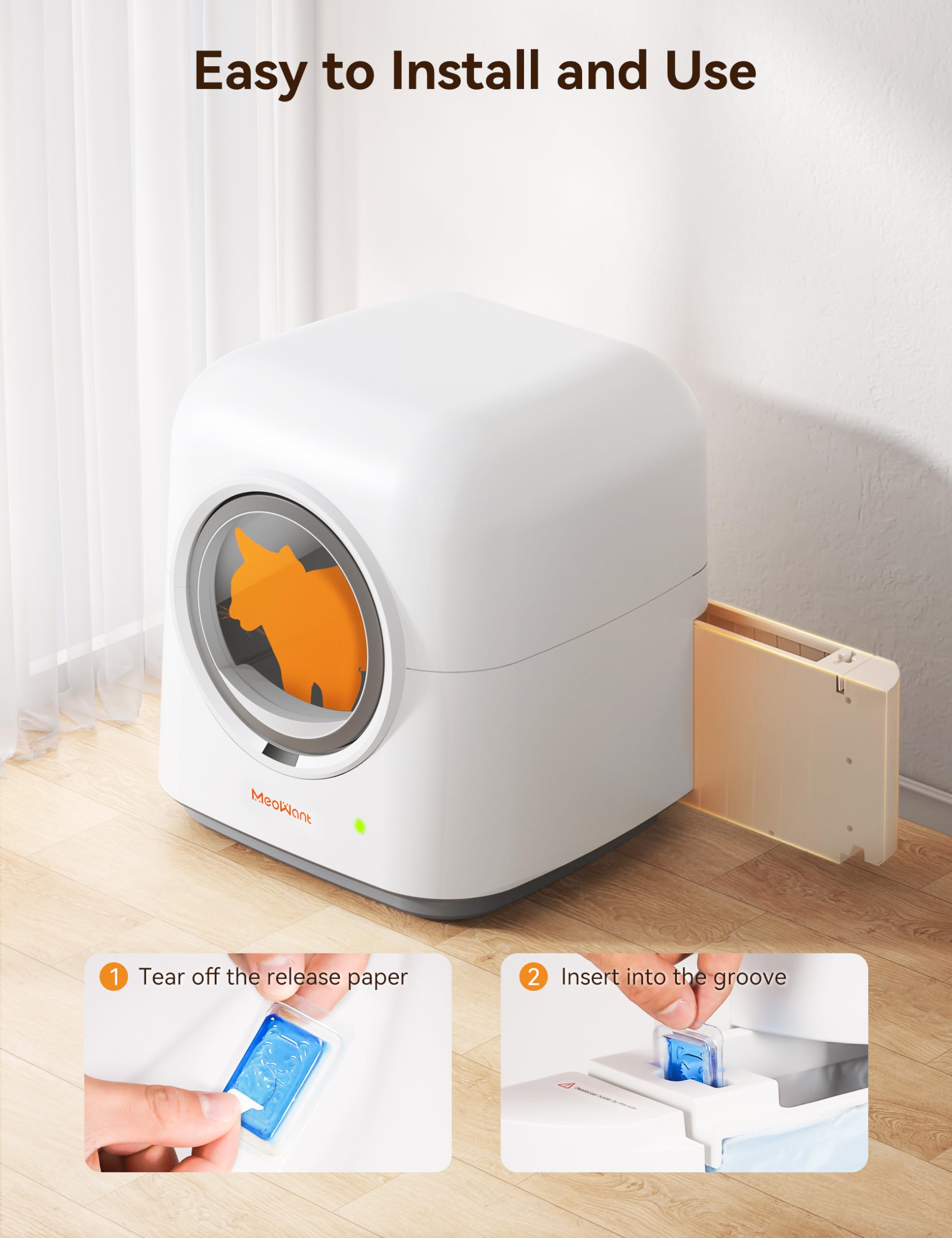 MeoWant Eliminator zapachów zwierząt domowych, skuteczny dezodorant i żwirek automatyczny dla kota, MW-LR01