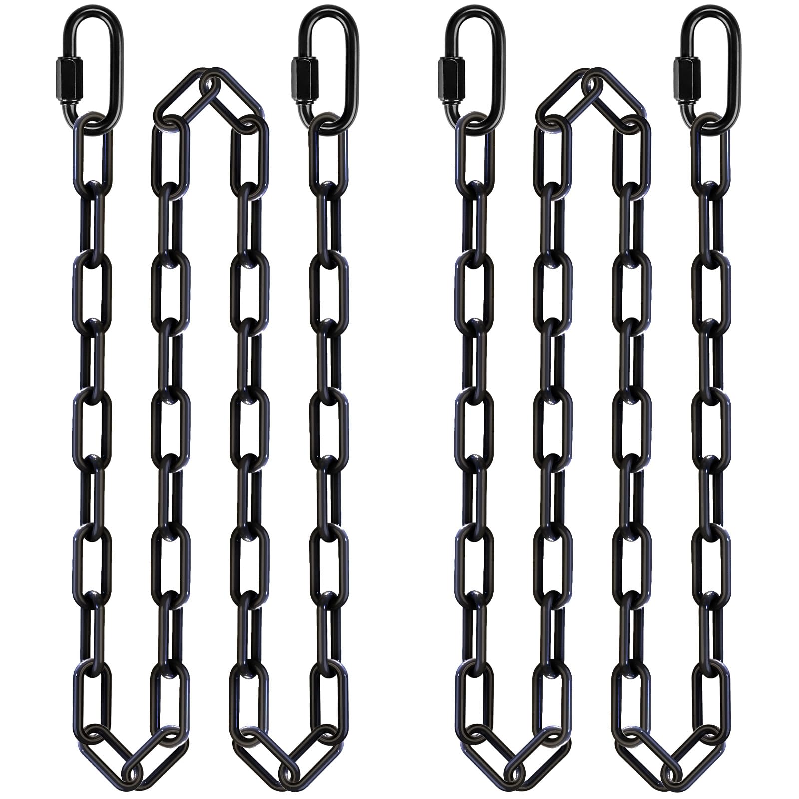 BeneLabel 2pcs Swing Chains, 250cm Hammock Chair Chain Heavy Duty Adjustable Metal Boxing Hanging Supplies with Carabiners Colored Punching Bag Sandbag Extender Kit, 5mm Diameter, 1000lbs/Black