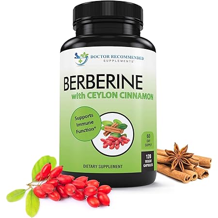 Berberine with Ceylon Cinnamon - 1200mg Berberine & 100mg Organic Ceylon Cinnamon - 120 Veggie Capsules, Blood Sugar Support, Healthy Immune System Cardiovascular Heart & Gastrointestinal Wellness