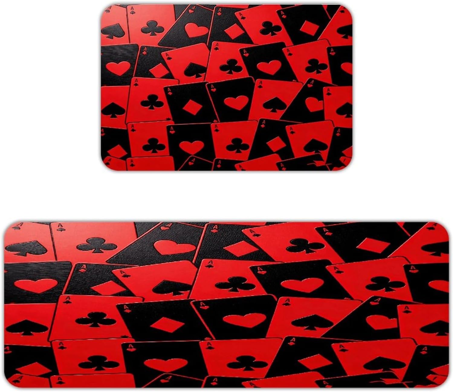 Playing Cards Red Black Kitchen Mat Kitchen Rug Set | Kitchen Rugs Flannel Velvety Washable breathable Water Absorbent Soft ，kitchen utensils for Kitchen, Floor,Laundry