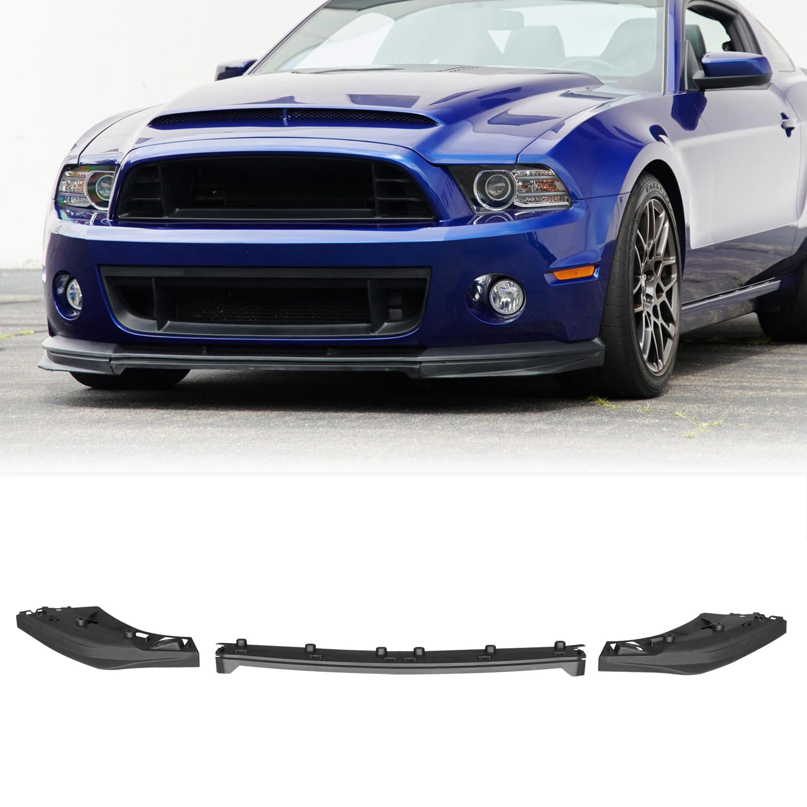 FREEMOTOR802 Front Bumper Lip Splitter Fits 2010-2014 Ford Mustang GT500, Factory Style Unpainted Black PP Add-on Air Dam Chin Spoiler Lower Guard Protector 3PCS