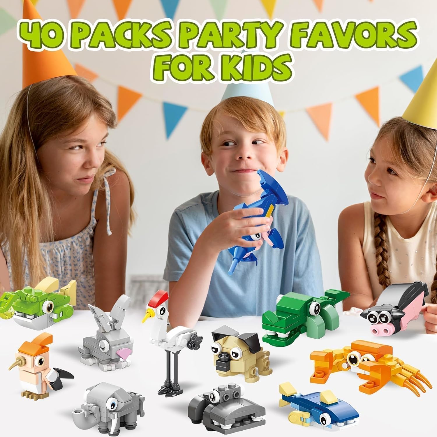 40 Packs Animal Party Favors for Kids - 1240PCS Mini Animal Building Block Set for Goodie Bag Fillers Valentines Day Classroom Prizes Easter Birthday Gifts for Boys Girls Students