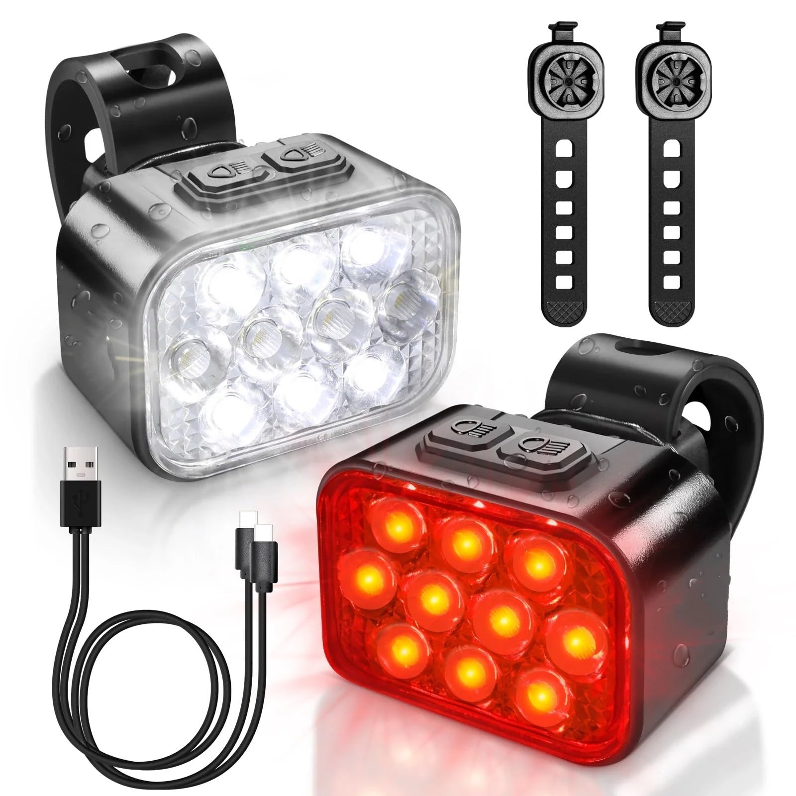 lampą halogenową Lampa przednia LED do roweru z ładowaniem przez USB, lekka, tylna, wodoodporna, tylna, latarka(Front-Rear Light)