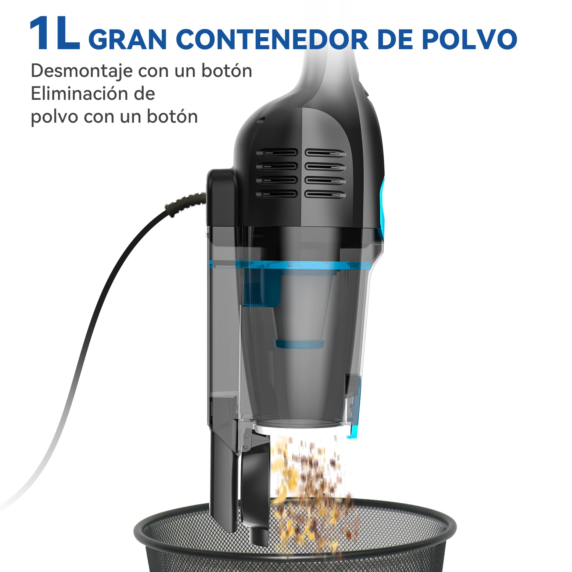Aspiradora con Cable, Aspiradora Escoba con Cable Potente 20Kpa 600W, 3 en 1 Aspirador de Mano con 5m Cable, Aspirador Vertical Ligero Anti-Enredos para Alfombras de Pelo de Mascotas Pisos Duros