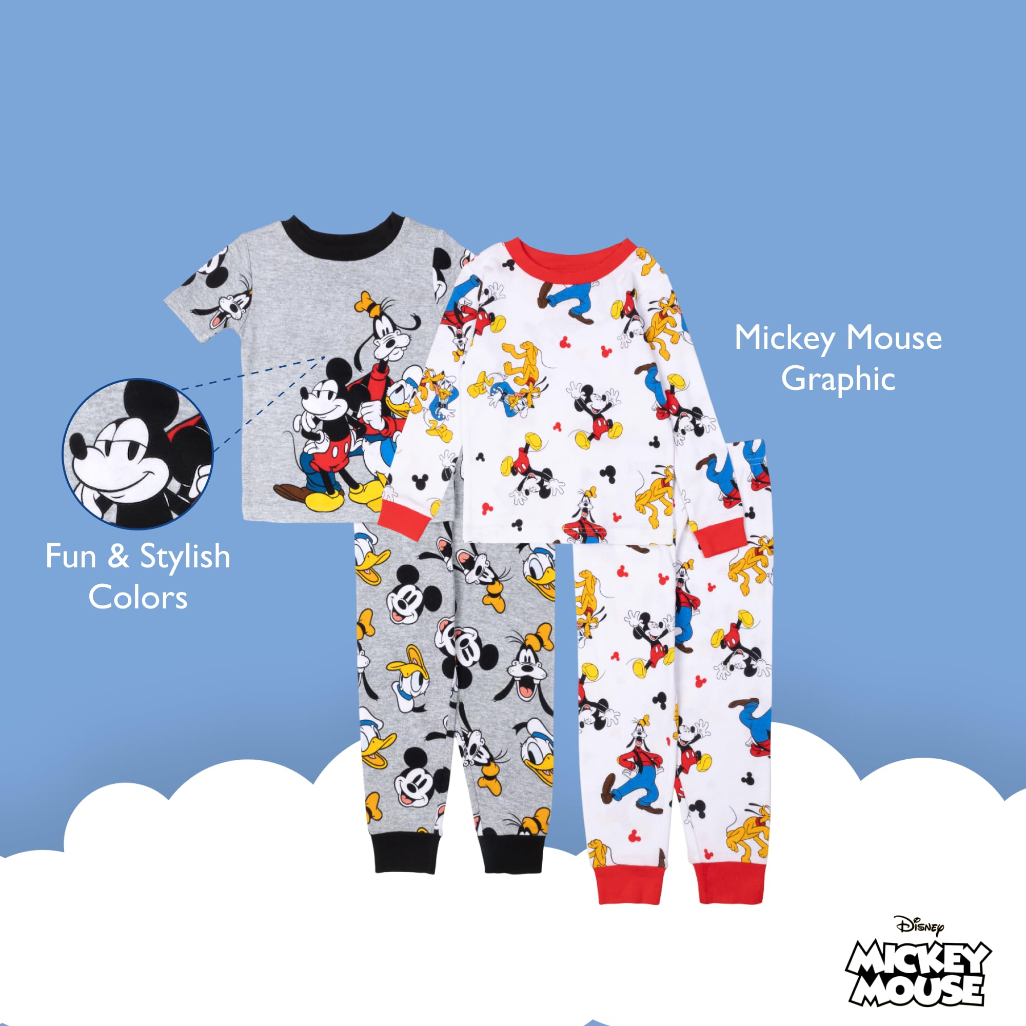 Disney 4-Piece Snug-Fit Cotton Pajama Set, Soft & Cute for Kids Set di Pigiama Bambini e Ragazzi