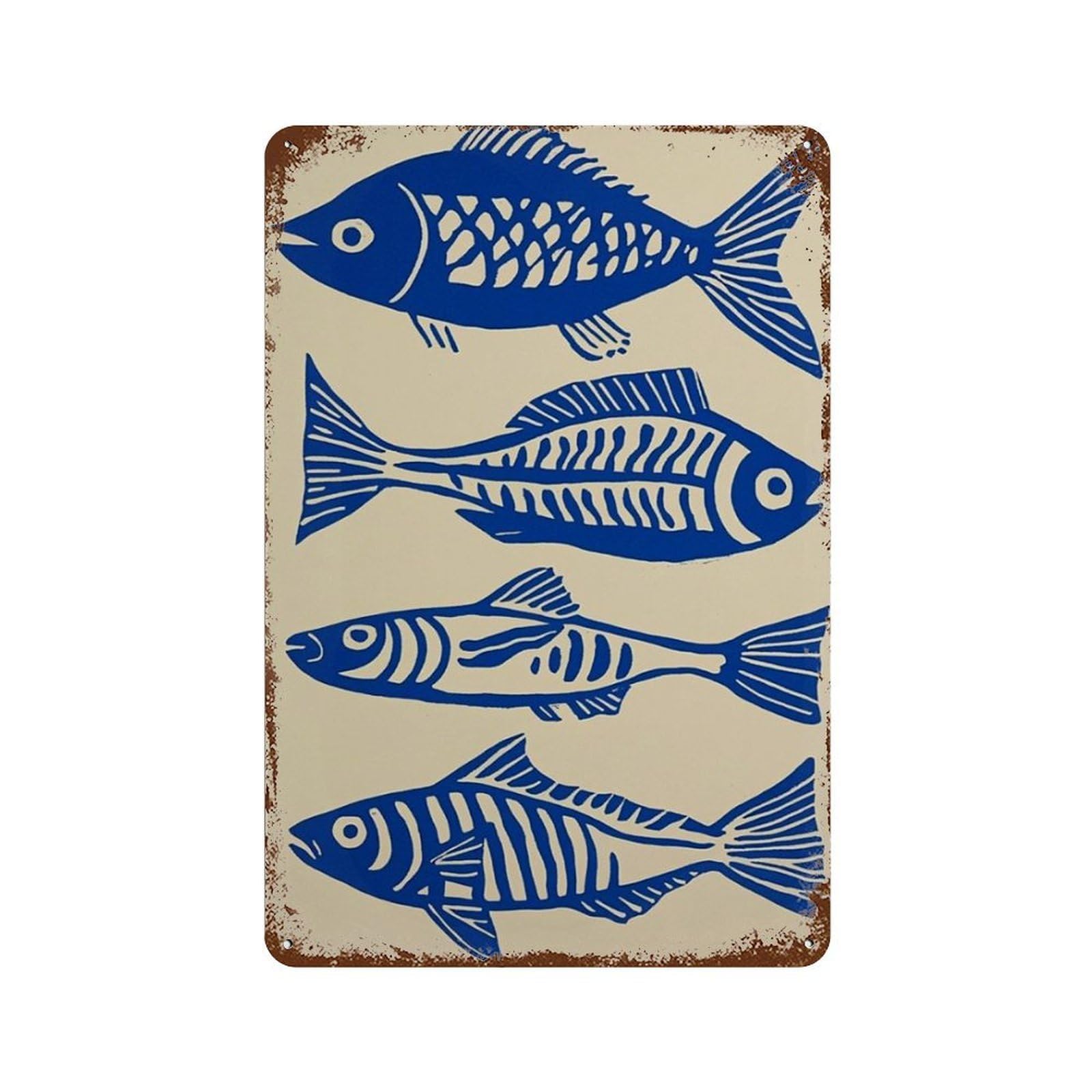 xiaoxiaoshen Fish Nautical Minimal Marine Diagram Style Scandinavian Coastal Wall Decor Art Metal Tin Poster Modern Home Decor Art Home Bar Shop Decorations Vintage Sign 30x20cm