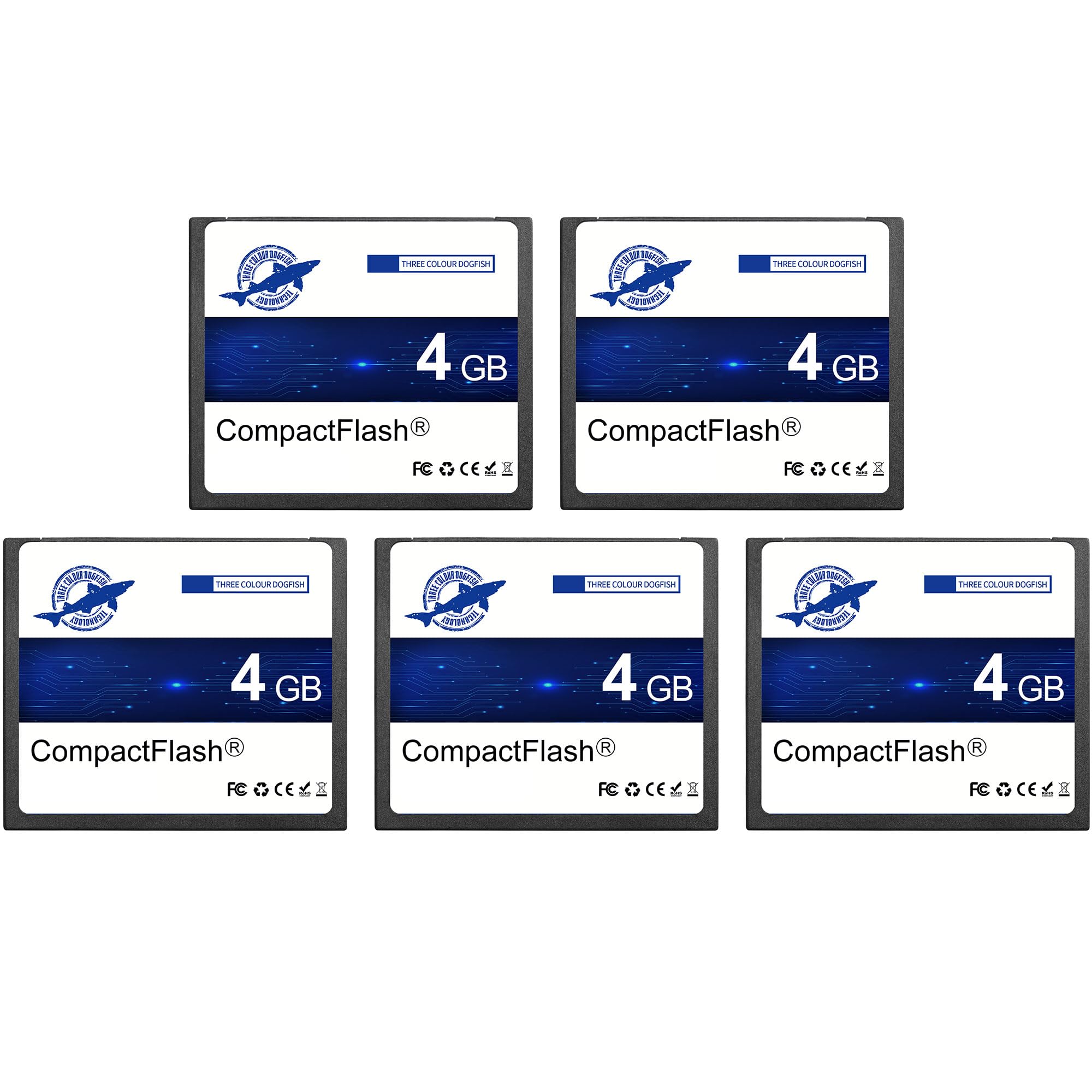 Dogfish Compact Flash Memory Card 4GB 5PACK 133X FAT32 CF Cards