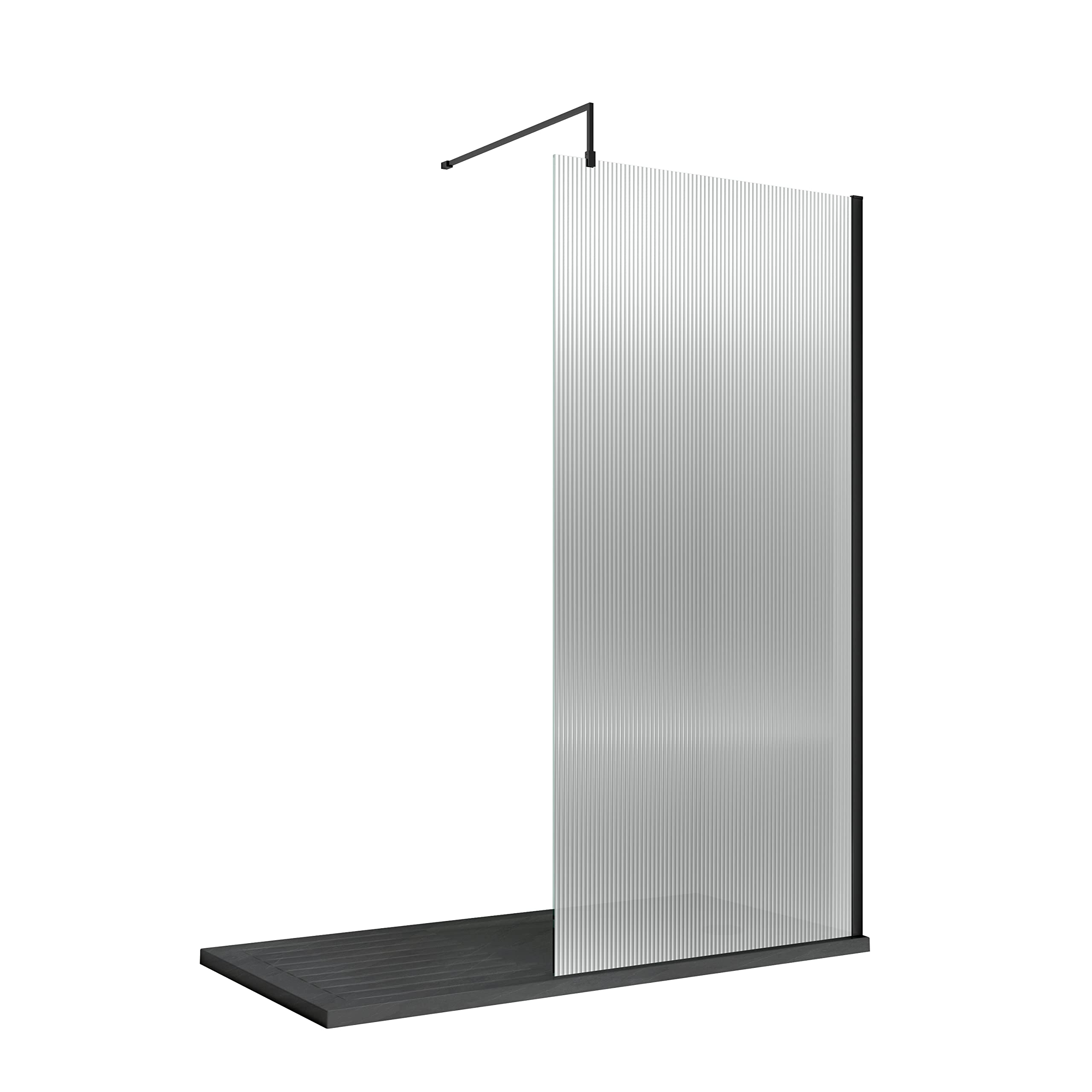 800Mm Fluted Wetroom Screen With Support Bar - V-Wetfrl18580bp 5056462679600