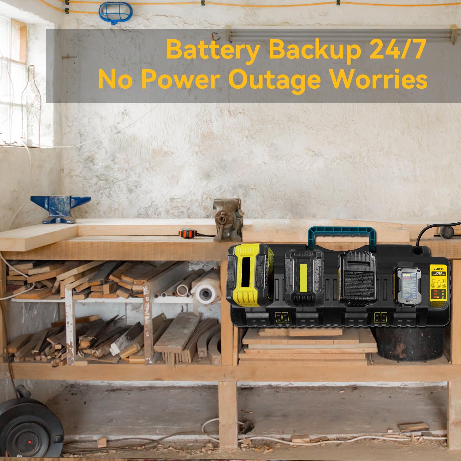 DCB104 4-portowa szybka ładowarka do akumulatora DeWalt 20V/60V Max, z portem USB kompatybilna z baterią DeWalt 20V/60V DCB206 DCB208 DCB205 DCB606 DCB609Y DCB612 i ładowarką DCB104 DCB107 DCB1155