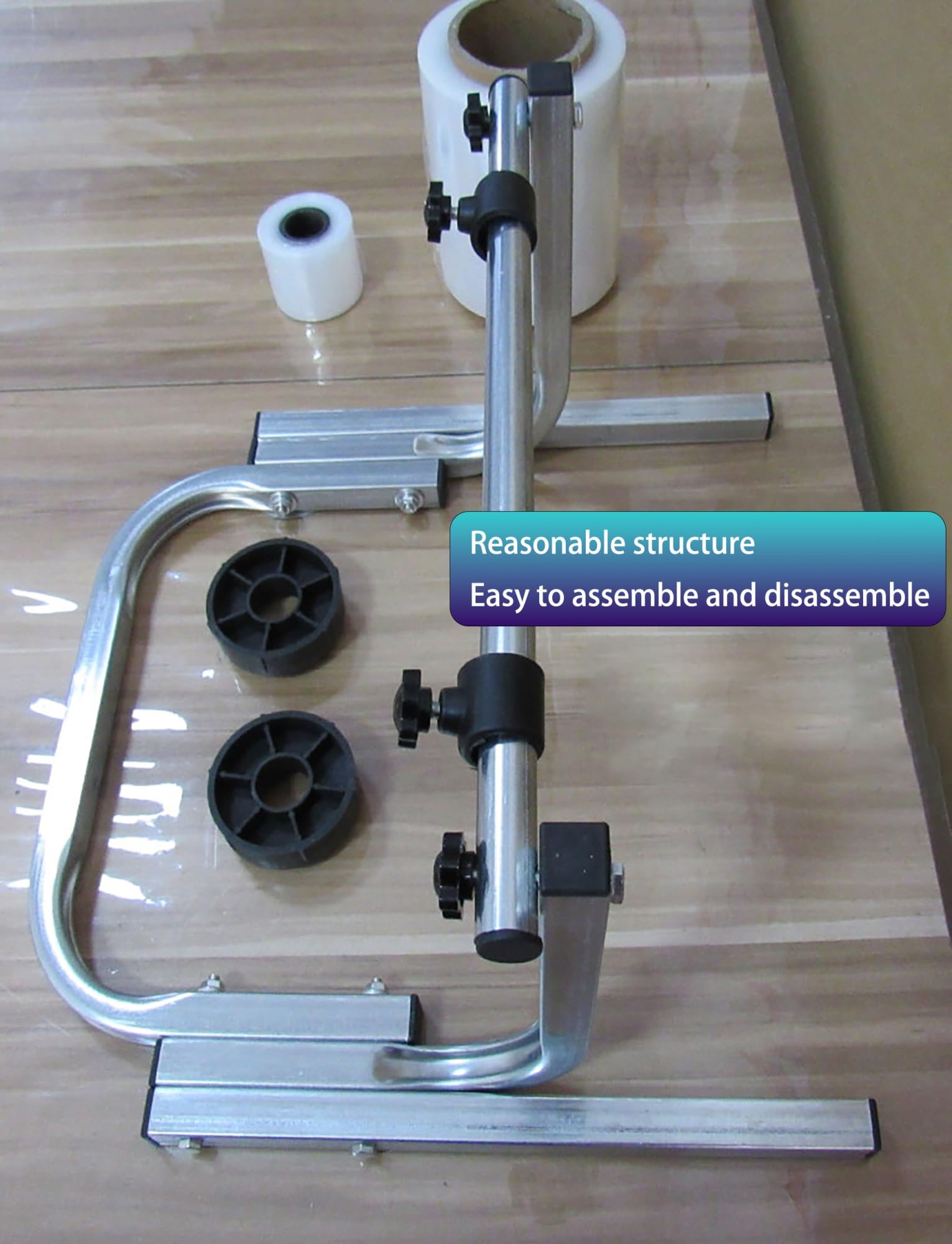 Portarotolo interamente in metallo per impieghi gravosi, dispenser multiuso per pluriball, pellicola estensibile e schiuma - Stazione di imballaggio commerciale (altezza: 25 cm, larghezza: 50 cm)