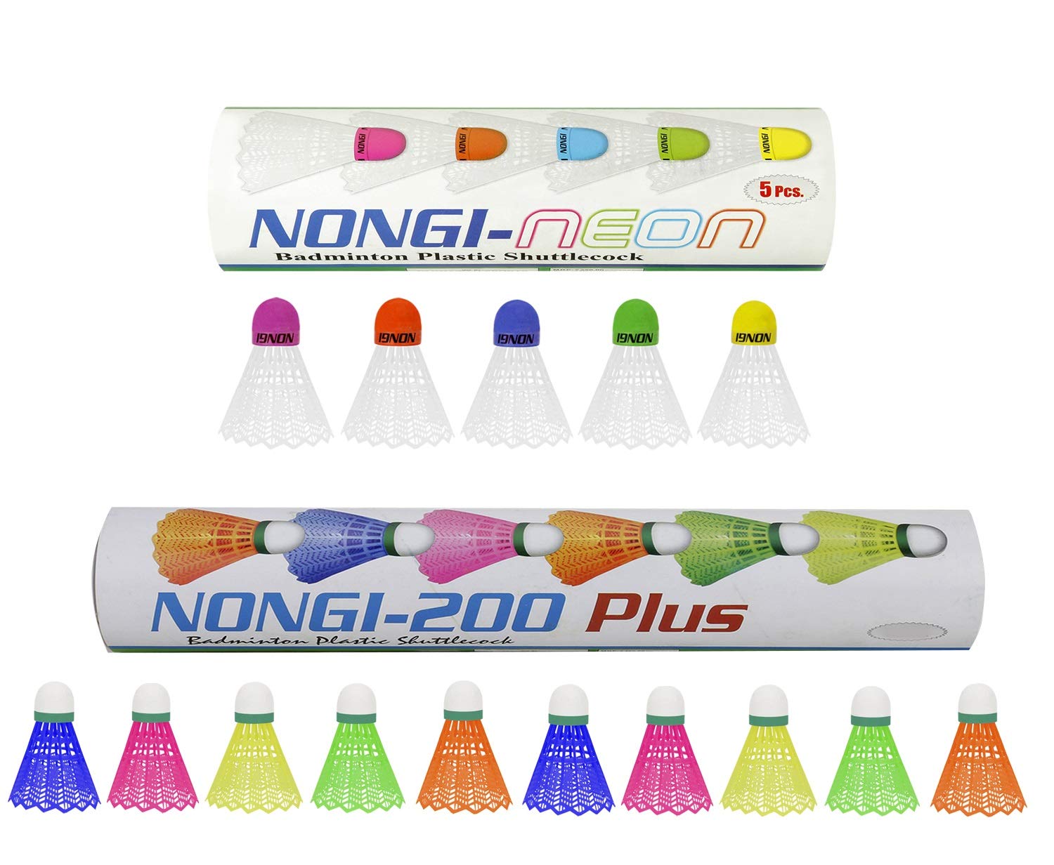 NONGI Badminton Plastic Shuttle Combo Pack of 15 Shuttlecocks (5 Multicolored Cork Plastic Shuttle), 200 Plus(10 Pcs Multicolor Plastic Shuttle) for Outdoor Indoor Badminton Sports-picture-27