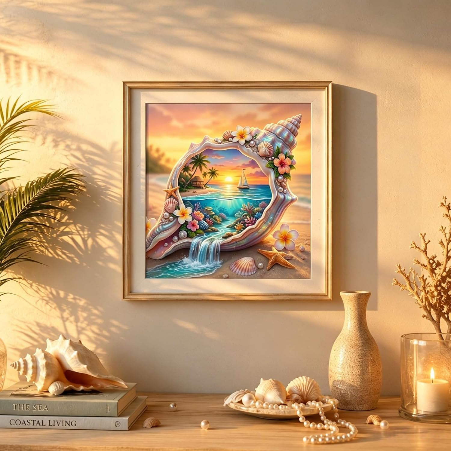 5D Seashell Beach Diamond Art kits for Adults Beginners 13.8x13.8 Inch image 2