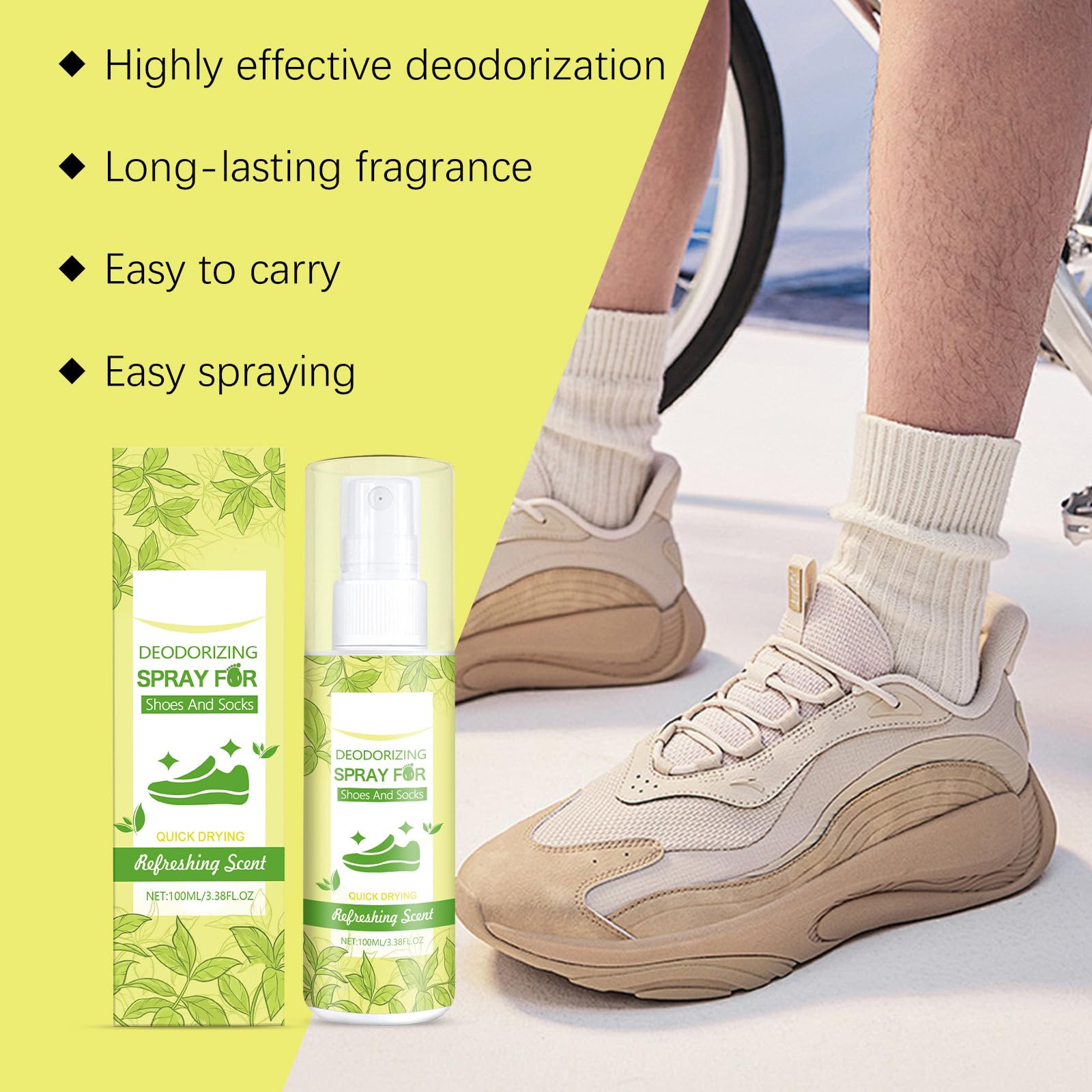 Spray desodorante para zapatos y eliminador de olores, spray para zapatos contra el olor, con fórmula vegetal, protección sostenible y eficaz contra el sudor