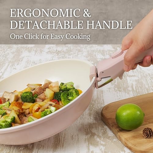 Miniatura 4 de Juego de utensilios de cocina de cerámica antiadherentes, 8 piezas, juego de ollas y sartenes, mango desmontable, juego de cocina de inducción con