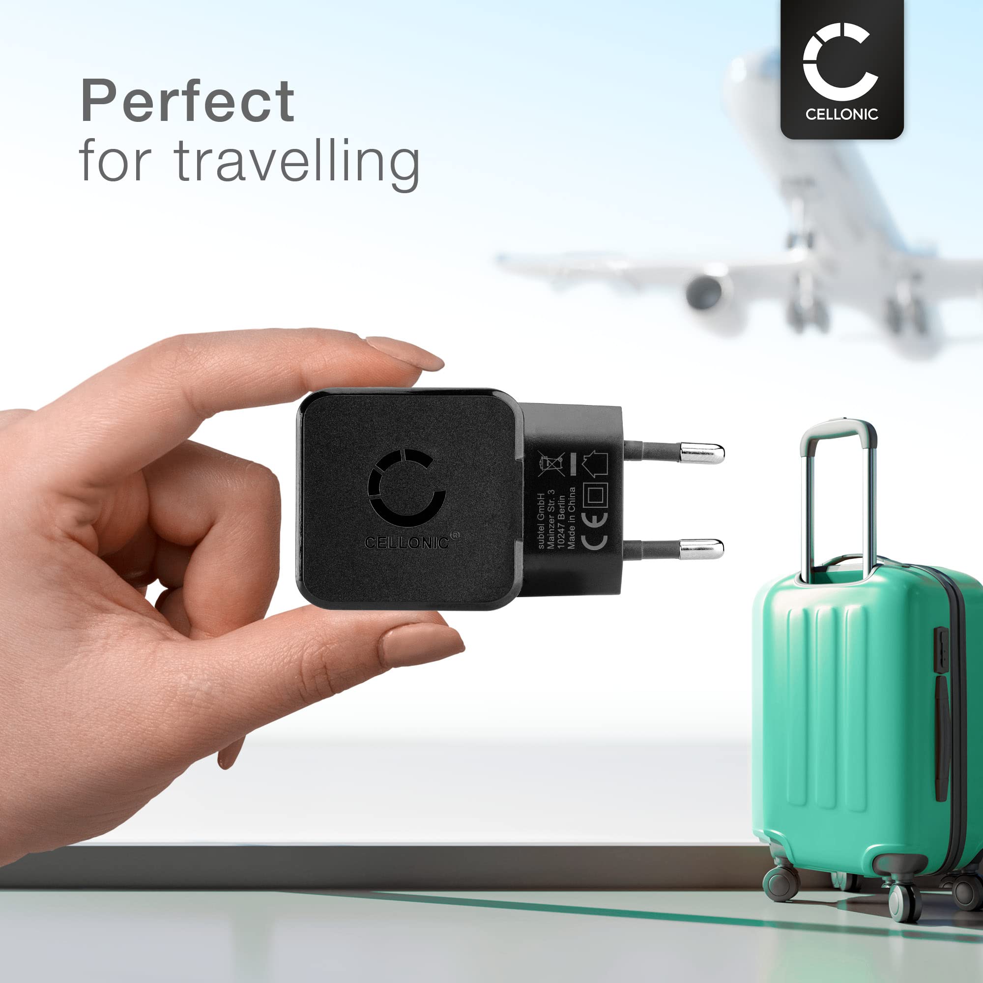 CELLONIC 2-drożna ładowarka USB: 3,4 A, 17 W ładowarka do telefonu komórkowego, smartfona, tabletu, podwójna wtyczka do ładowania: podwójne złącze - wielokrotny adapter do ładowania, gniazdko