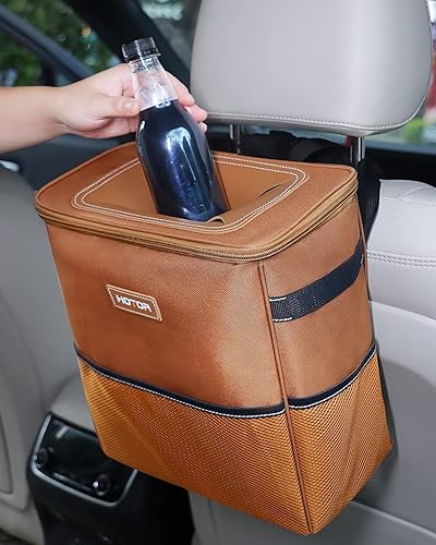 Vista 76 de HOTOR - Organizador de auto con tapa y bolsillos de almacenamiento, 100 % a prueba de fugas, resistente al agua, cubo de basura para autos, Negro