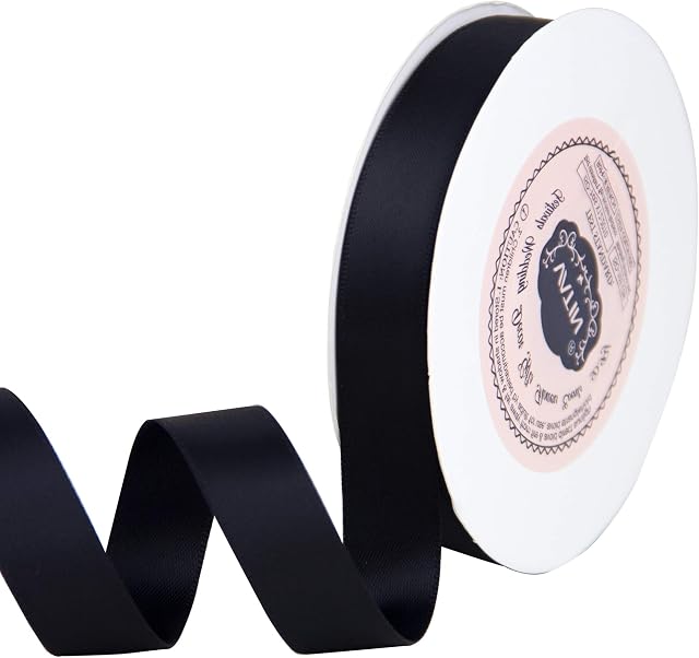 VATIN 16mm Double Faced Polyester Black Satin Ribbon - 23 Metre Spool, Perfect for Wedding Decor, Wreath, Baby Shower, Bridal Shower, Hair Bow, Gift Package Wrapping & Other Projects