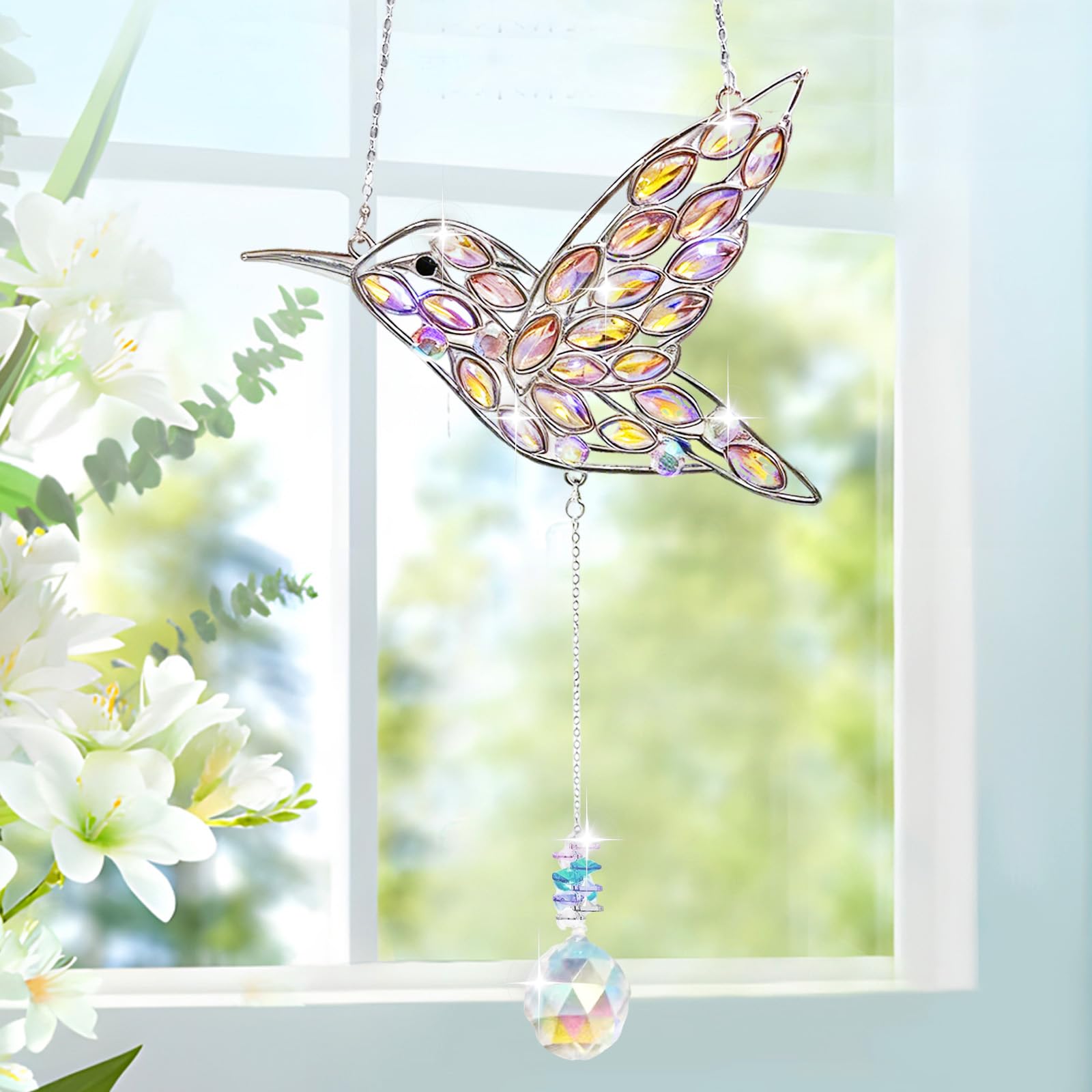 Acchiappasole a Forma di Colibrì,Uccelli Acchiappa Sole da Appendere,Colorato Acchiappasole Colibrì,Pendenti Suncatcher Decorazione,Ornamento da Appendere Alla Finestra,per Casa Giardino Portico