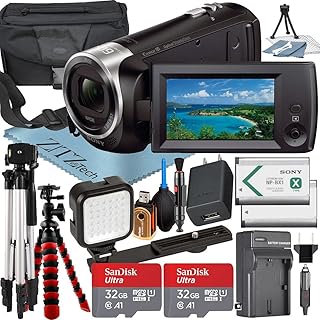 Sony Intl Sony HDR-CX405 HD Video Recording Handycam Camcorder with 2 Pack SanDisk 32GB Micro Memory Card + LED Light Flash + Case + Tripod + ZeeTech Accessory Bundle