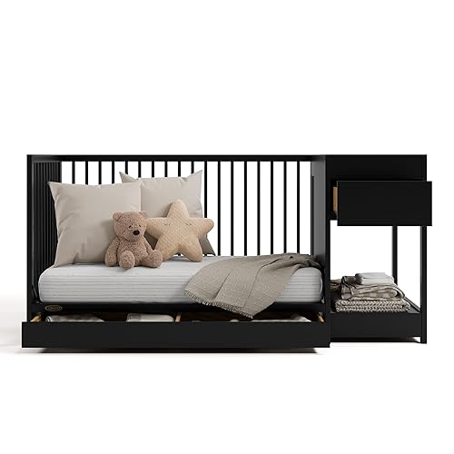 Miniatura 207 de Graco Teddi Mini cuna convertible 4 en 1 con colchón resistente al agua (blanco/madera flotante), certificado GREENGUARD Gold, colchón de 2.75