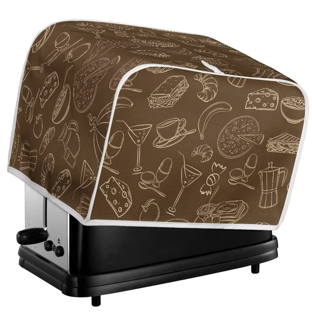 Dolyues Toster Cover Dustproof Brown Food Pattern Lightweight Easy To Storage With Handles for Women Men Size S