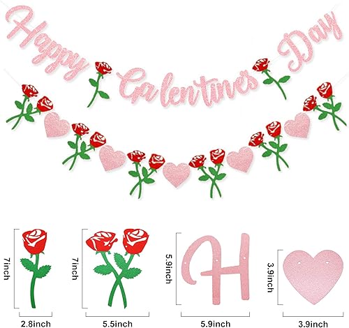 Miniatura 2 de Cartel de Feliz Día de Galentine – Decoración del Día de Galentine con purpurina rosa, pancarta de guirnalda de corazón rosa para damas, niñas,
