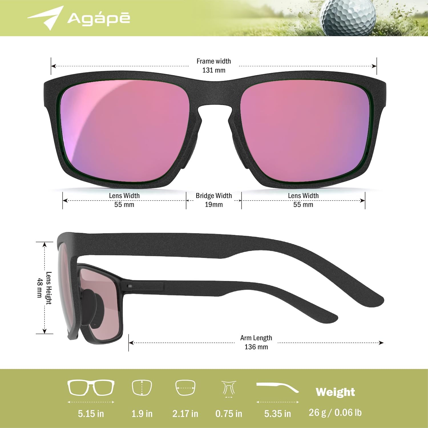 agape Birdyx™ Polycarbonate Red Lenses Polarized Anti-glare Golf Sunglasses Sport Glasses for Men Women