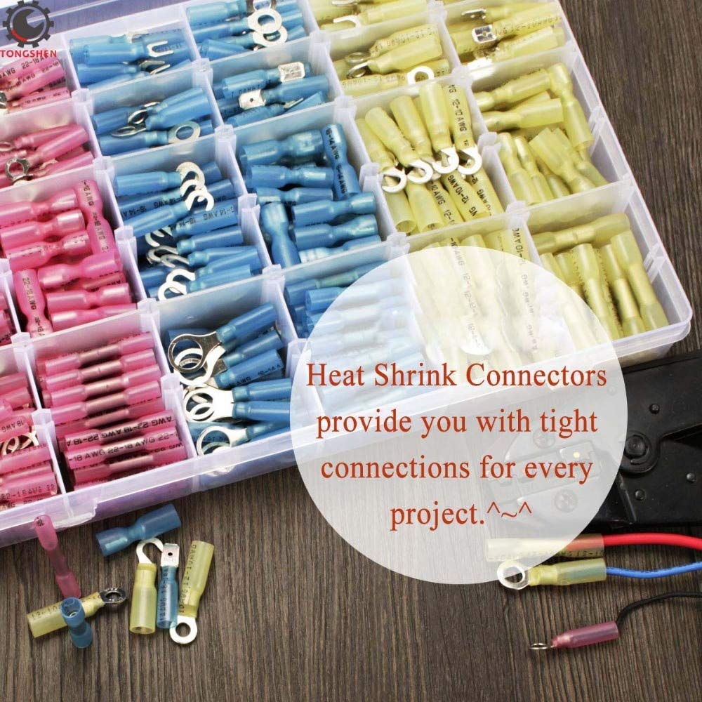 Gimax 252PCS Waterproof Heat Shrink Connectors Electrical Wire Splice Cable Crimp Terminals Connector Ring Fork Hook Spade Butt Splice