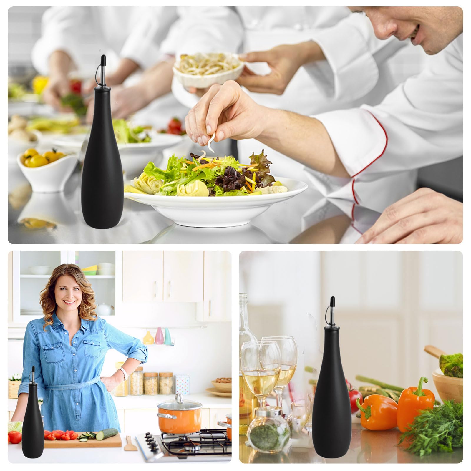 Tefola Olivenöl-Flaschenspender, Keramik, undurchsichtig, Olivenölflaschen-Nieselregen mit beschwertem Ausgießer für einfaches Nachfüllen und Reinigen für die (Schwarz 650 ml)