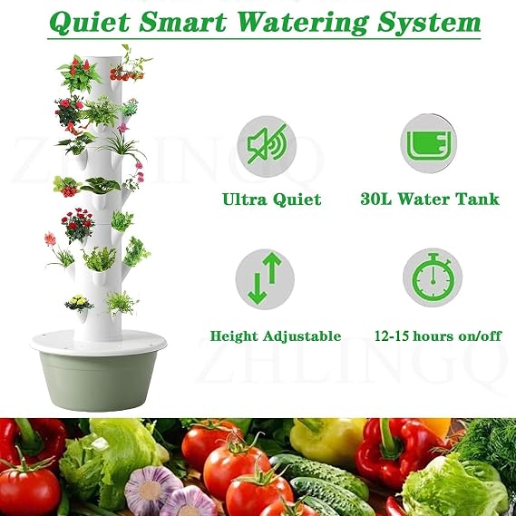Hydroponic Growing System Kit, Indoor Vertical Tower with LED Grow Lights, 7 Layers / 28 Pots for Herbs, Fruits, and Vegetables