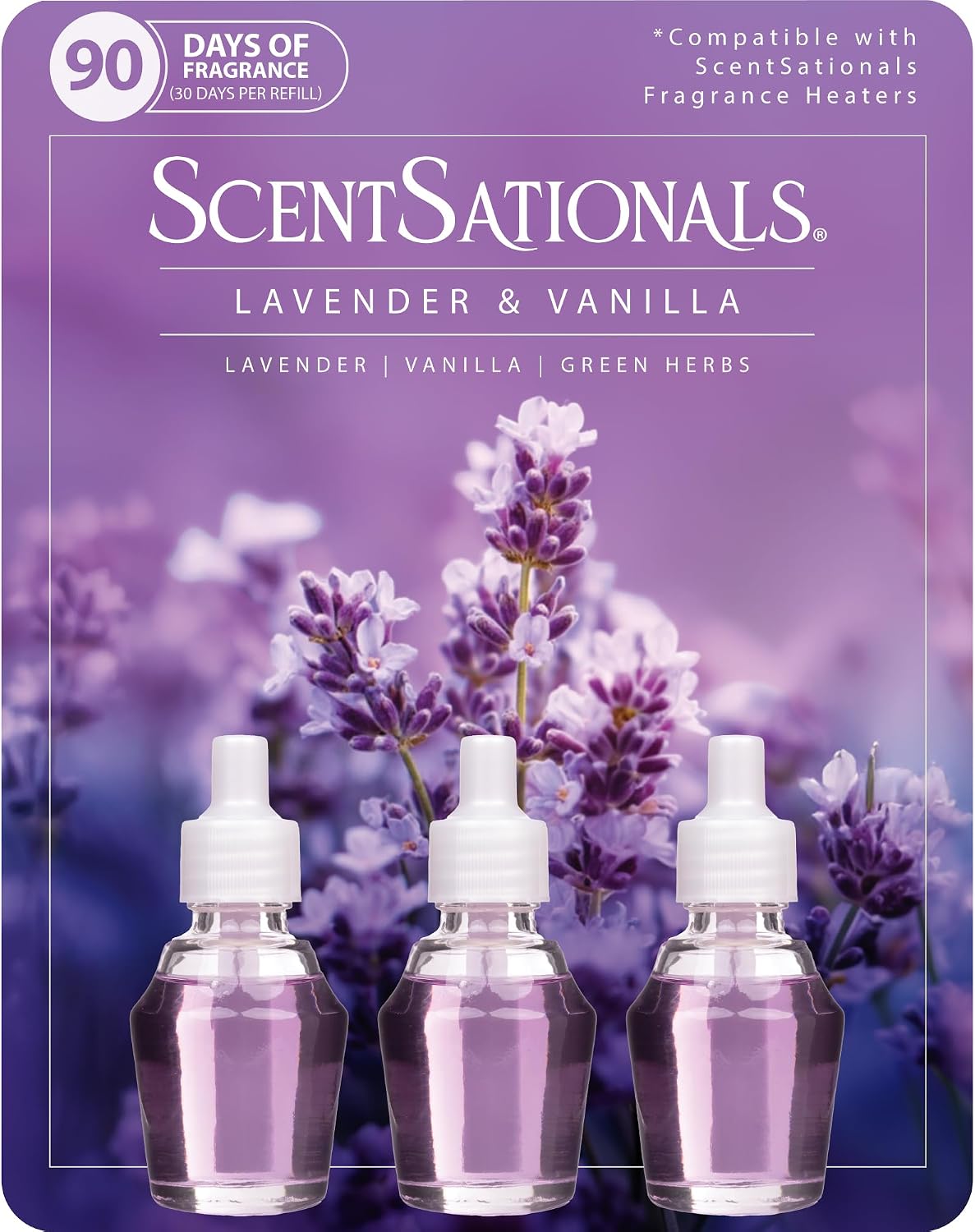 ScentSationals Lavender & Vanilla Fragrance Oil Plug In Air Freshener Refills 3-Pack - Works with Scentsationals Wall Plugs, Long-Lasting Home Fragrance, 0.8 fl oz Each, Packaging May Vary