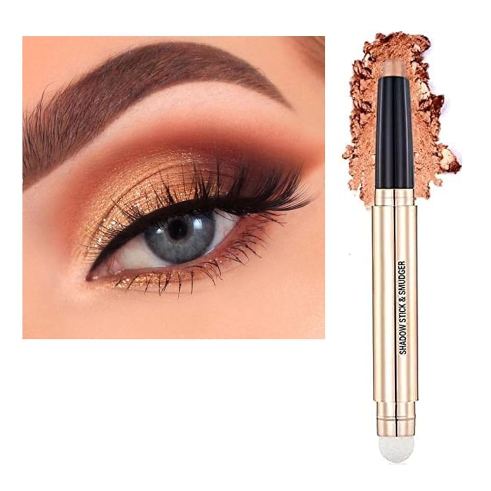 Metiplou 2 in 1 Champagne Gold Shimmer Eyeshadow Stick eyeliner pencil Cream Shimmer Smooth Eyeshadow pencil Waterproof Hypoallergenic Long Lasting Eye Shadow Pen Multi-Dimensional Eyes Look