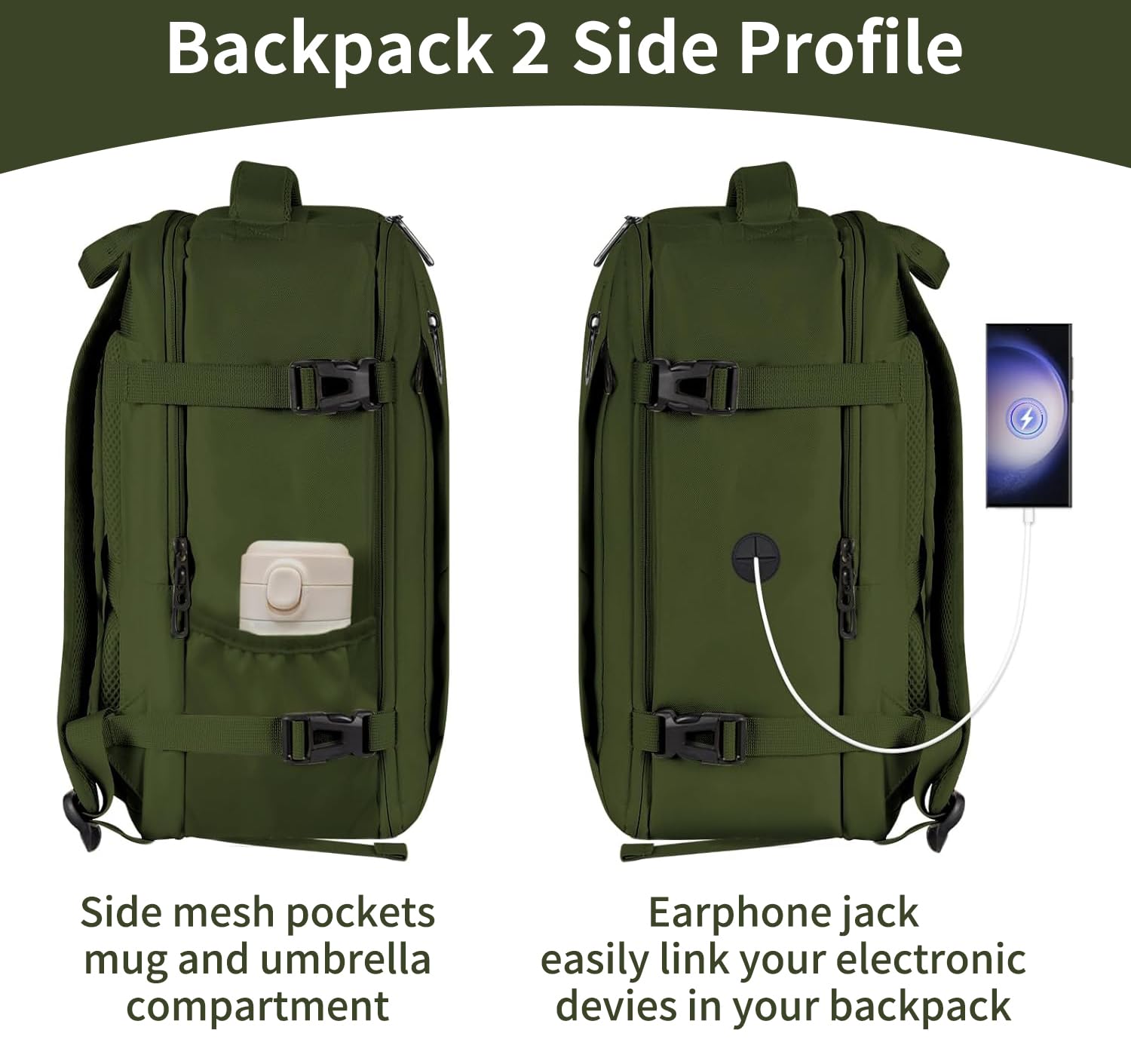 VOESLD Zaino 45x36x20 per Easyjet, Zaino da Viaggio Aereo Bagaglio a Mano Verde Zaini Porta PC Donna Uomo Impermeabile Zaino Bagaglio a Mano per Tutte le Principali Compagnie Aeree