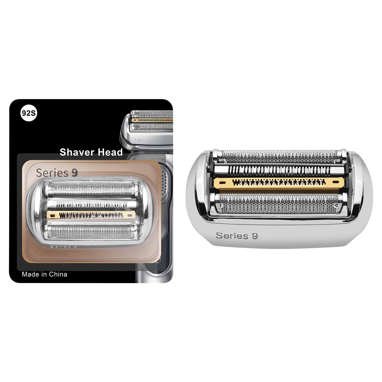 Series 9 Electric Shaver Replacement Head - 92S - Compatible with all Braun Series 9 electric shavers: including 9290cc, 9291cc, 9370cc, 9293s, 9385cc, 9390cc, 9330s, 9296cc, etc. (Silver)