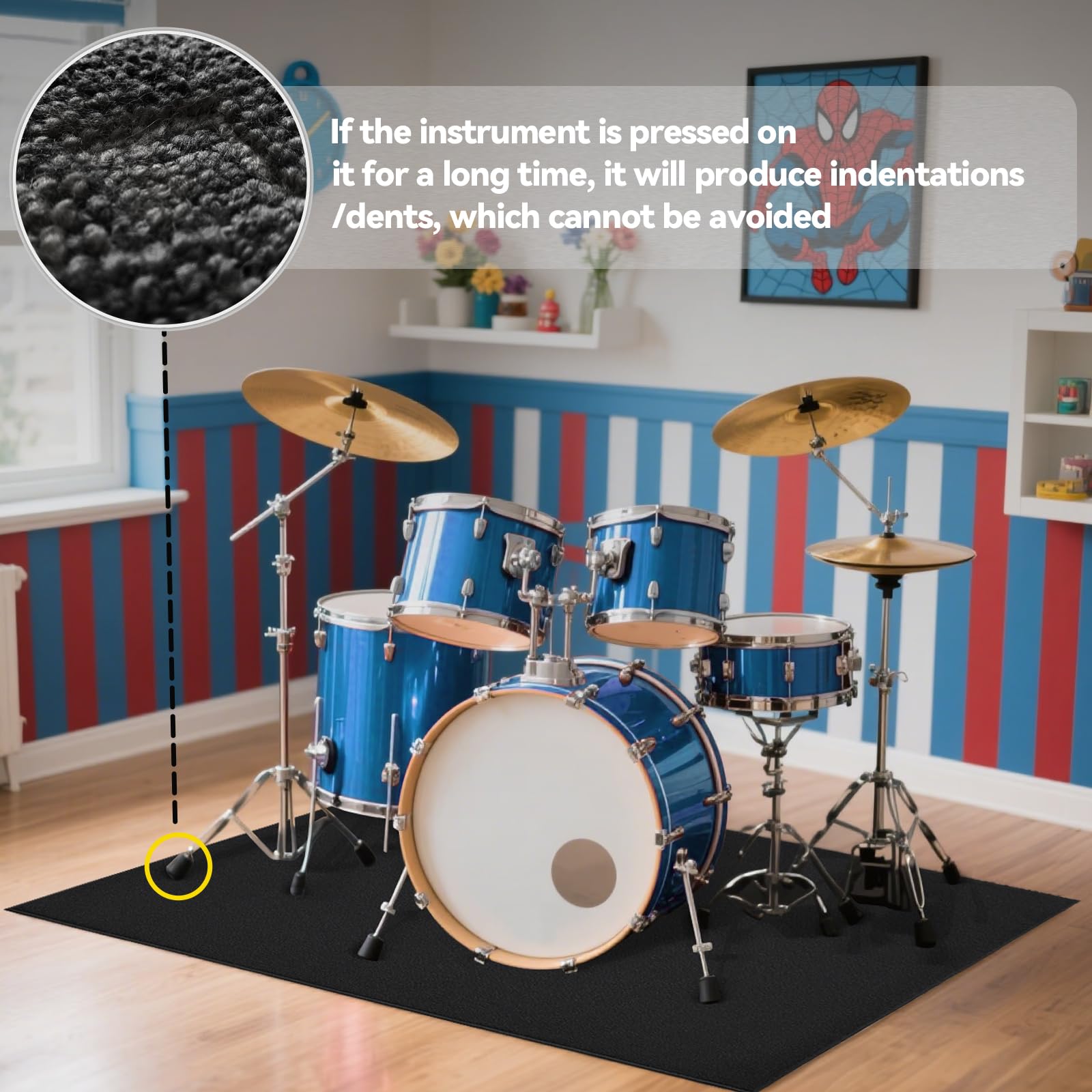 OUUTMEE Alfombra de batería de 120 x 180 cm, antideslizante, insonorizada, almohadilla de práctica electrónica profesional, para batería de jazz y otros instrumentos musicales (negro)