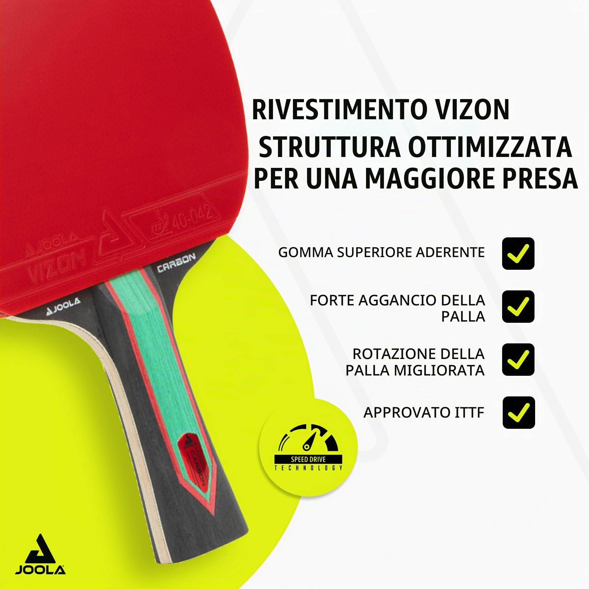 JOOLA RED Carbon – Racchetta da Ping Pong in Carbonio con Confezione Magnetica