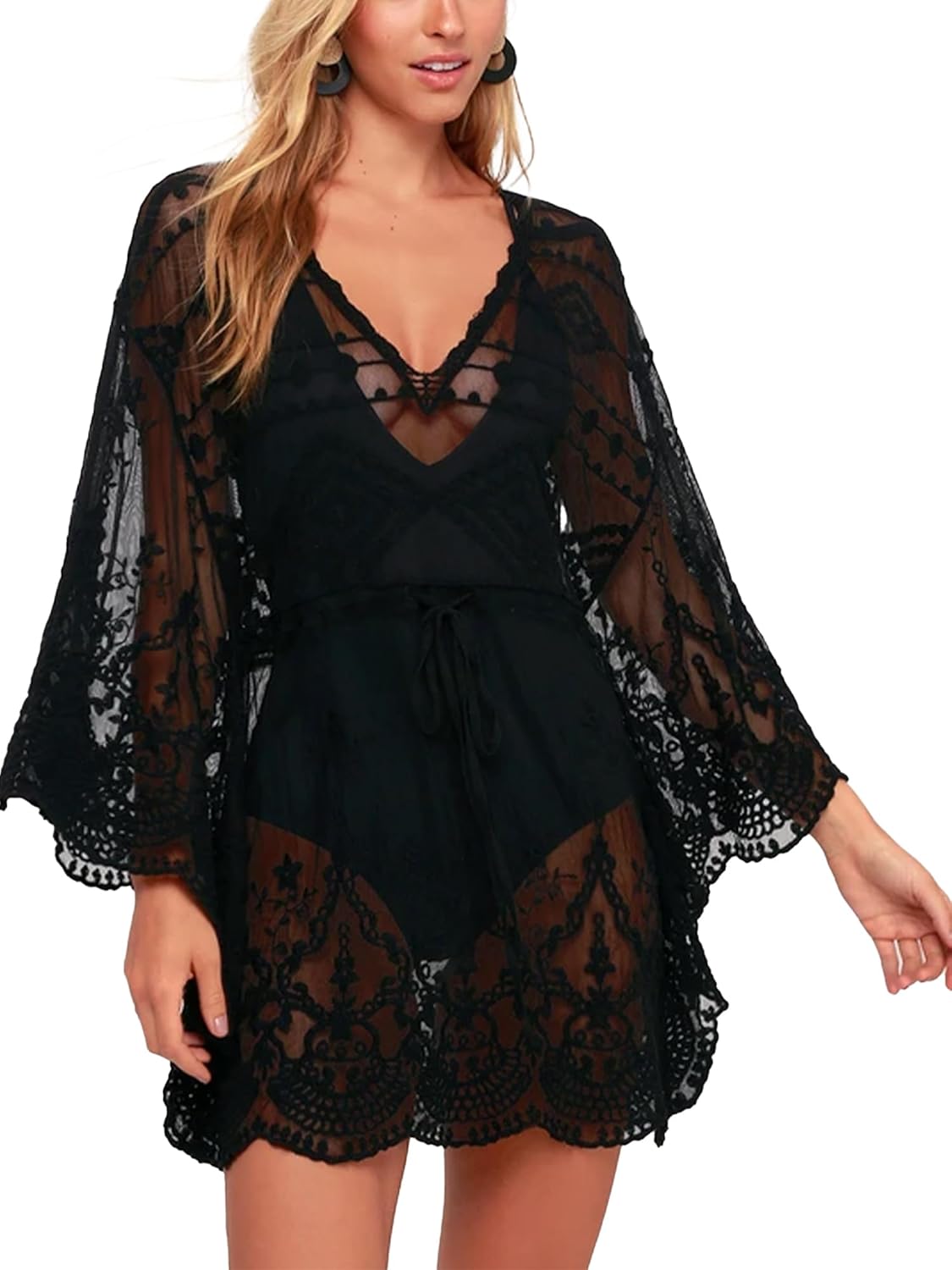 Moss Rose Women's Lace Bathing Suit Cover Up V-Neck Coverups Swimwear Swimsuit Swim Beach Dress Beachwear