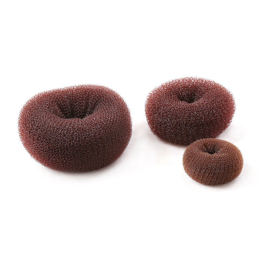 Easy DIY Hair Donut Bun Maker Brown for Women Girls Kids Chignon Hairstyles (1 Set Small, Medium and Large) by Bella Hair