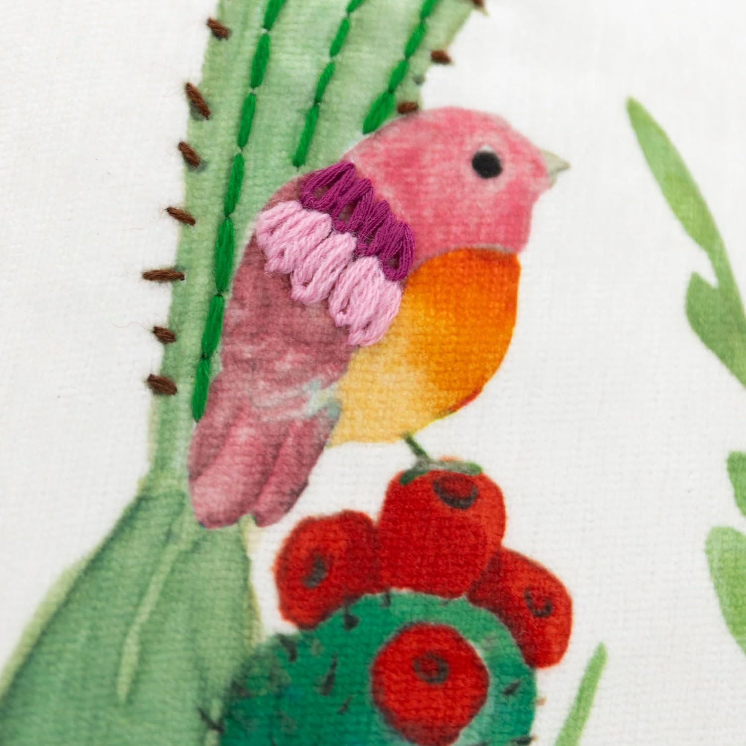 KINGROSE Cactus Flower Throw Pillow Cover Handmade Bird Pillow Case Decorative Cushion Cover for Home Spring Summer Living Room Sofa 18 x 18 Inches Green