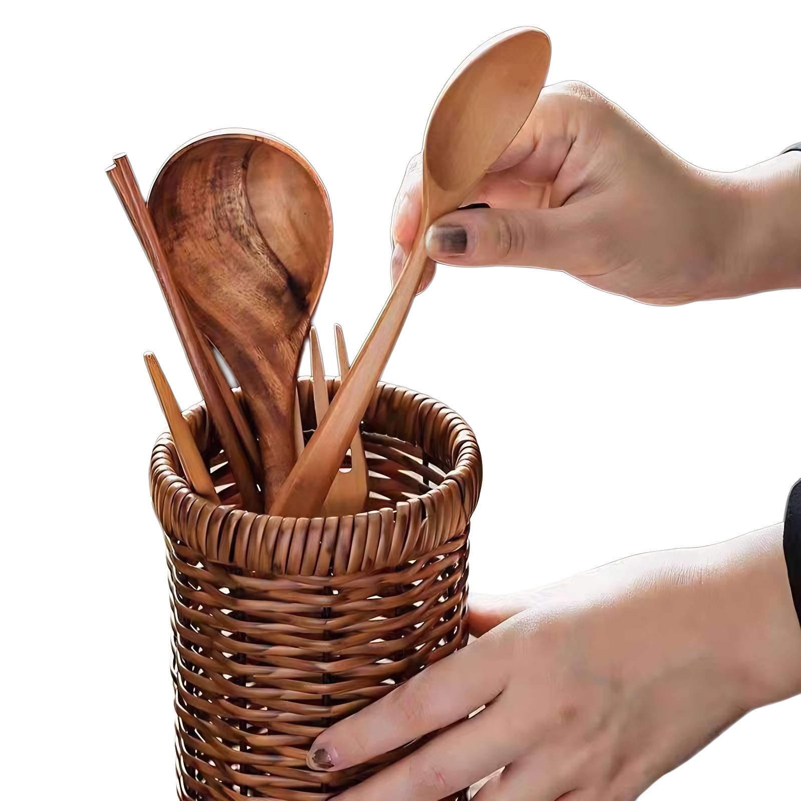 Awbdzl Utensil Holder Spoon Kitchen Counter Decor Wooden/Wicker Utensil Caddy6.1 L x 4
