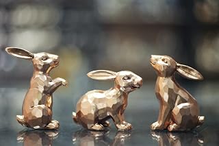 JORAE Gold Bunny Statues Easter Rabbit Decor Set of 3 Champagne Gold 3" H