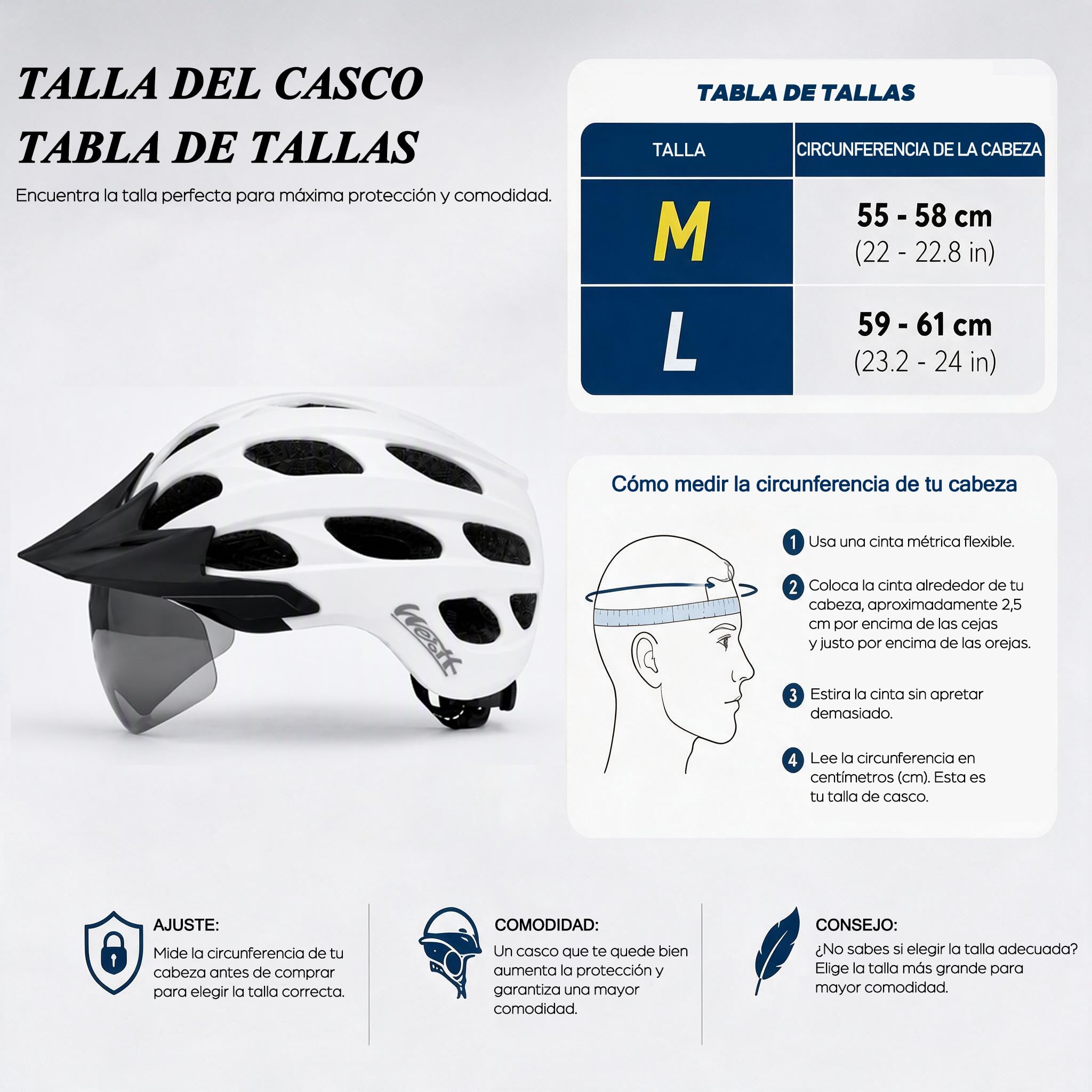 Westt Casco de Bicicleta con luz Recargable y Visera, para Hombre y Mujer