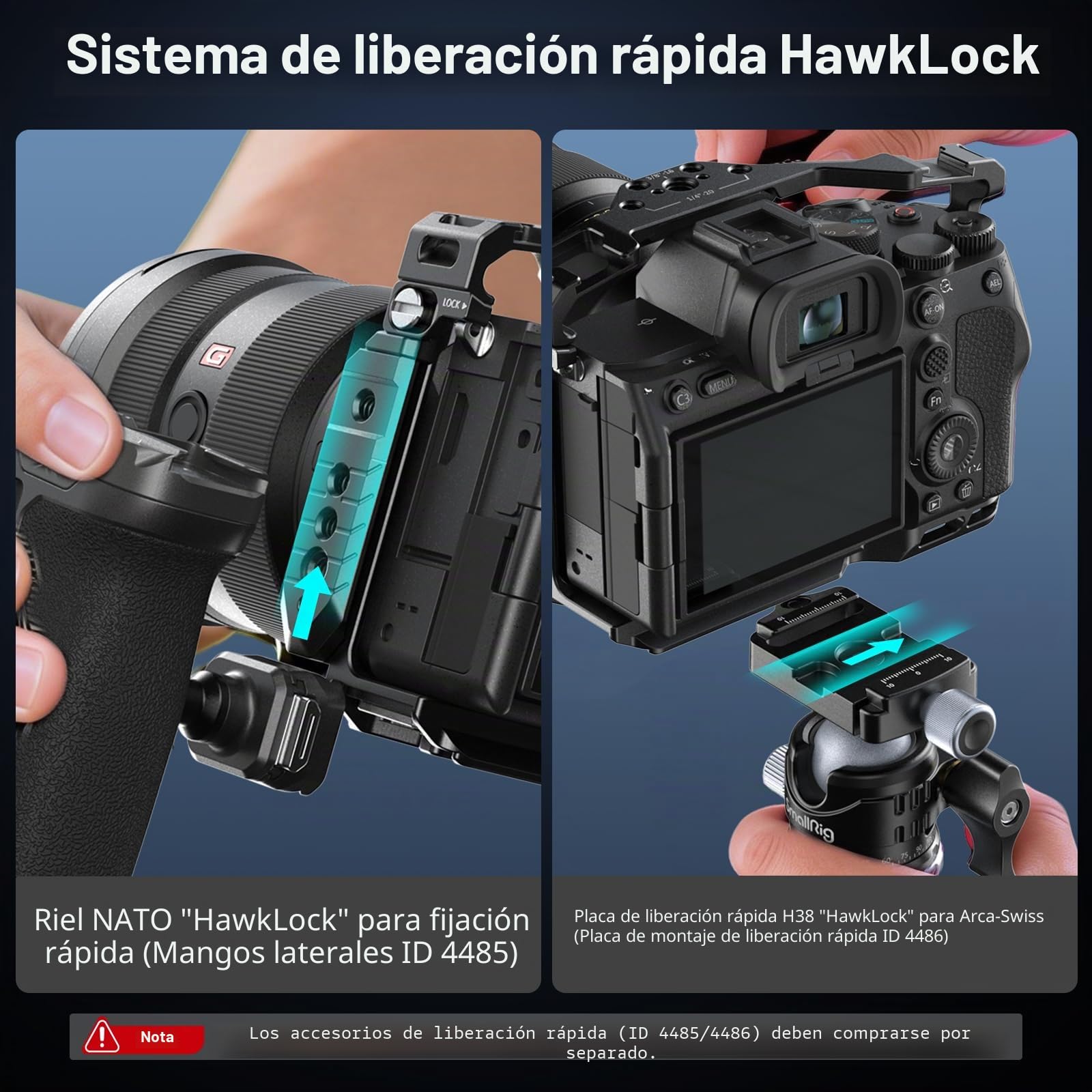 SMALLRIG Jaula de liberación rápida HawkLock para Sony Alpha 7R V/Alpha 7 IV/Alpha 7S III/Alpha 1/Alpha 7R IV/Alpha 7 V, Placa QR integrada para Arca, Zapatas frías (versión Mejorada) - 3667C