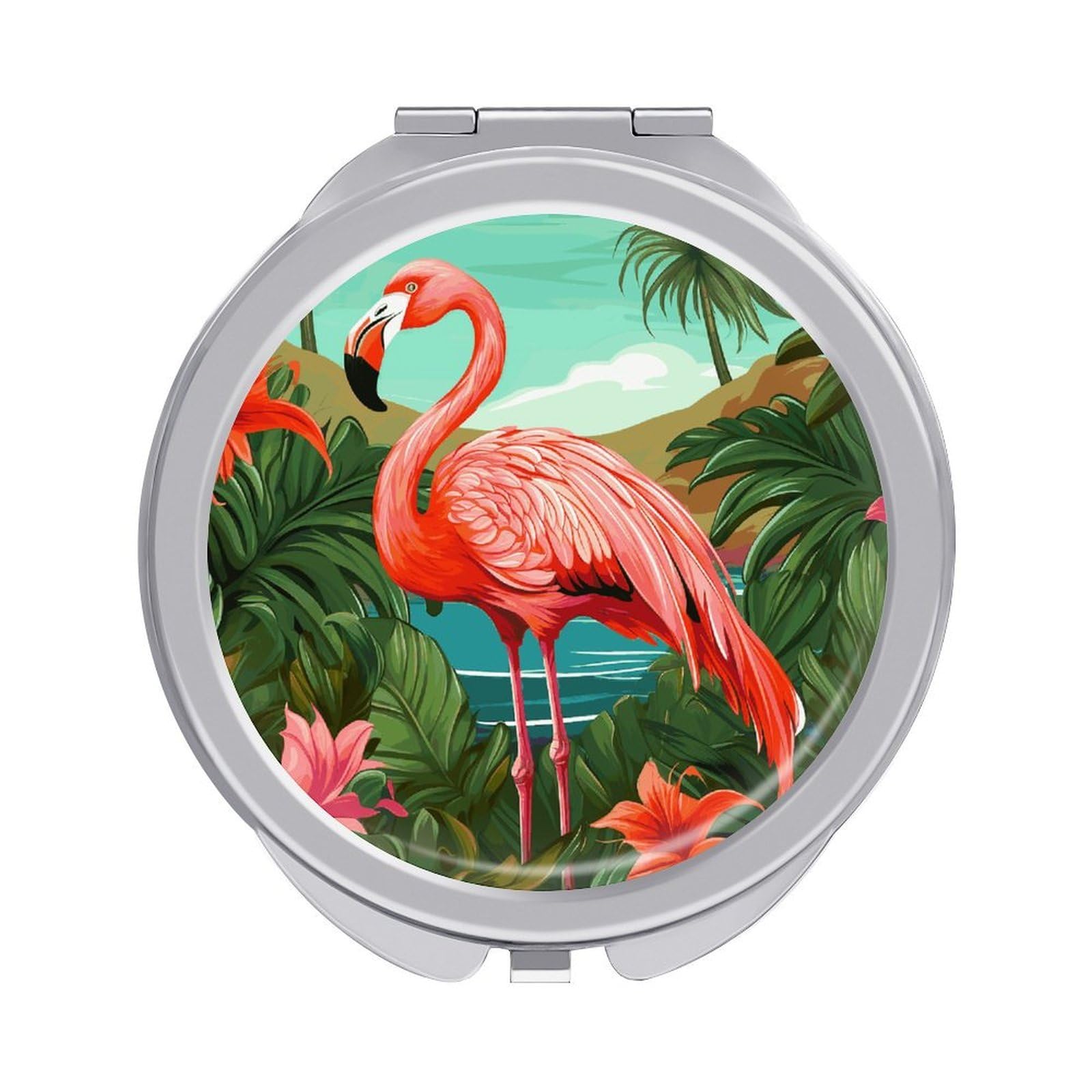 FekiLoot Tropical Flamingo Makeup Mirror Compact Round Travel Makeup Mirror Portable Folding Handheld Pocket Mirrors for Handbag and Purses Gift Mini Mirrors