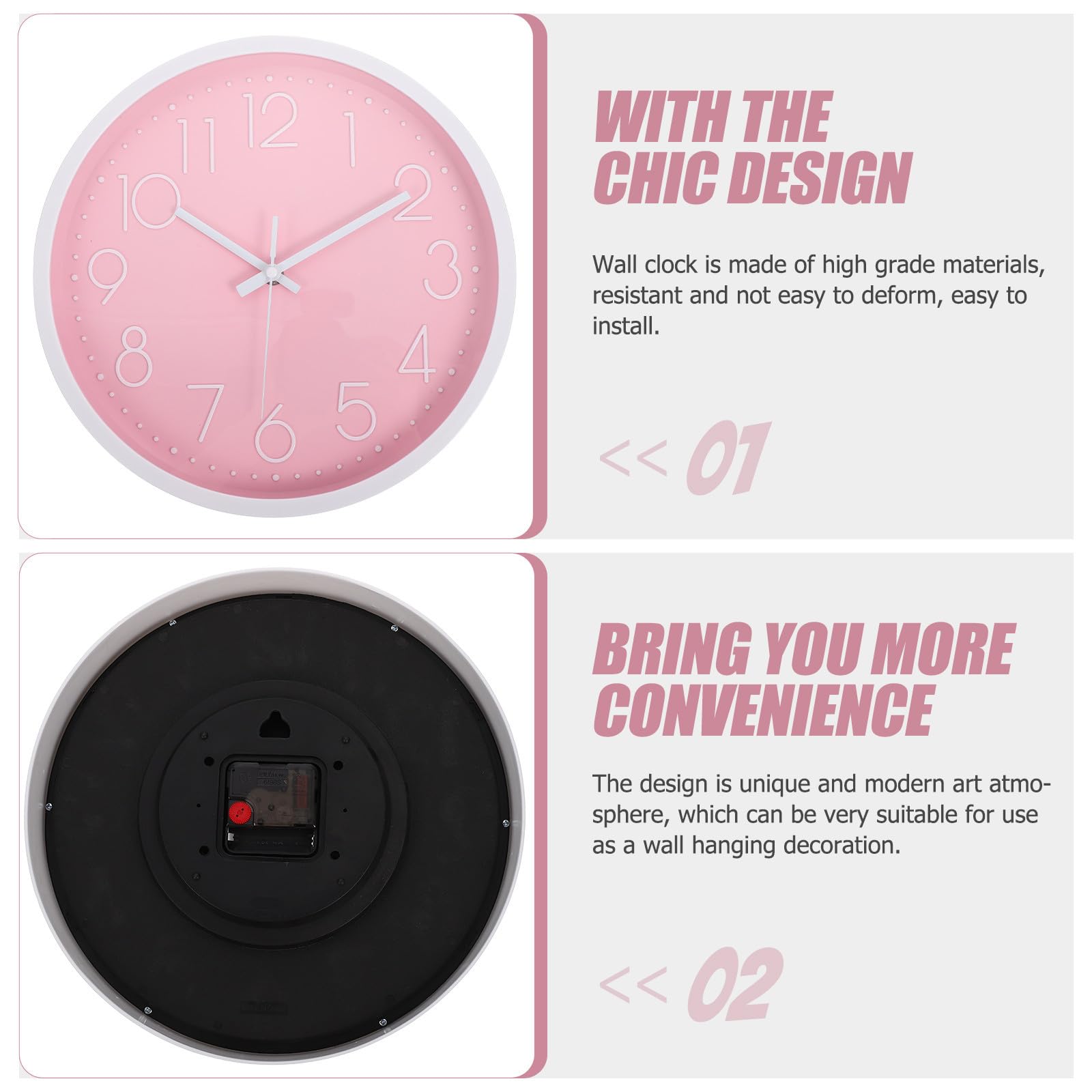 SOLUSTRE Reloj de Pared Silencioso Infantil Rosa, Decoración Moderna
