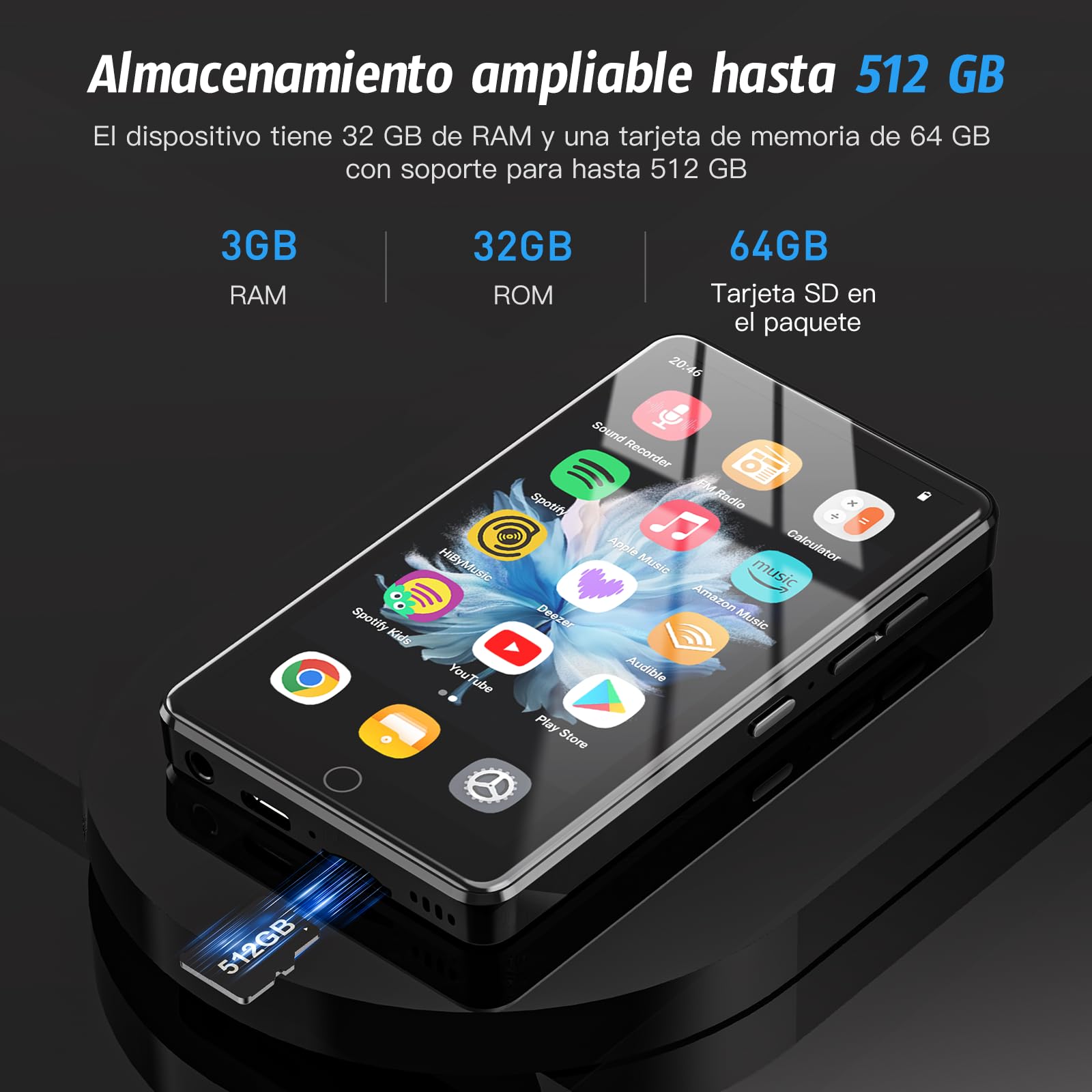 96GB MP3 Player con Bluetooth y WiFi, 4.02" IPS HD MP4 Player con Altavoces, Reproductor de música para niños con Android 13 OS, Android MP4 MP3 Player con Control Parental, Play