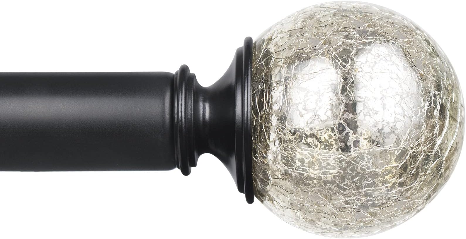 KAMANINA 1 Inch Curtain Rods for Windows 72-144 Inches (6-12 Feet), Black Single Curtain Rod Heavy Duty Drapery Rods with Crackle Glass Finials